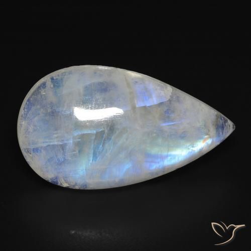 16.44ct Natürlicher Bläulich-weiß Regenbogenmondstein, Birnenform, Transparent
