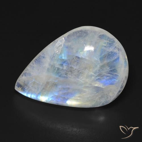 13.11ct Natürlicher Bläulich-weiß Regenbogenmondstein, Birnenform, Transparent
