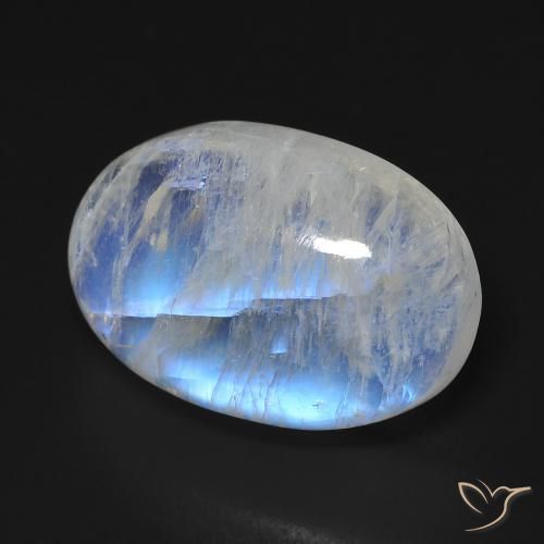 9,17 ctw natürlicher Bläulich-weiß Regenbogenmondstein, Oval, Transparent