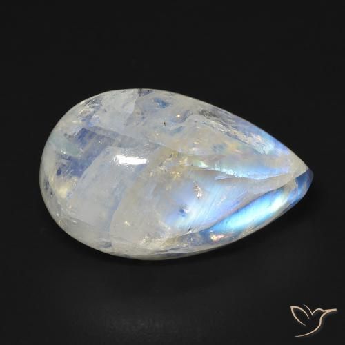13.06ct Natürlicher Bläulich-weiß Regenbogenmondstein, Birnenform, Transparent