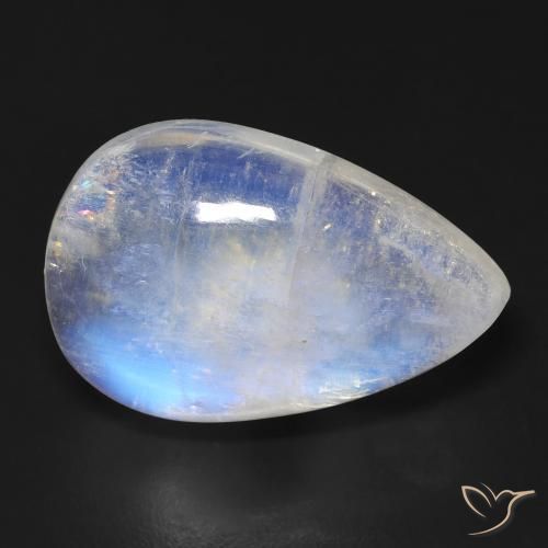 19.00ct Natürlicher Bläulich-weiß Regenbogenmondstein, Birnenform, Transparent