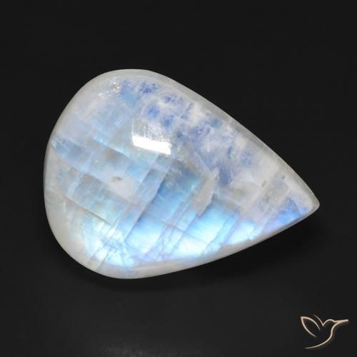 20.29ct Natürlicher Bläulich-weiß Regenbogenmondstein, Birnenform, Transparent