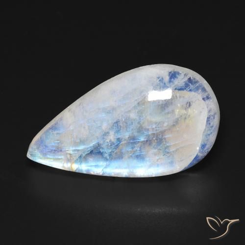 11.76ct Natürlicher Bläulich-weiß Regenbogenmondstein, Birnenform, Transparent