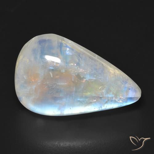 23.12ct Natürlicher Bläulich-weiß Regenbogenmondstein, Birnenform, Transparent
