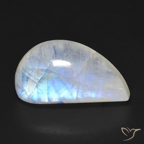 10.97ct Natürlicher Bläulich-weiß Regenbogenmondstein, Fantasie, Transparent