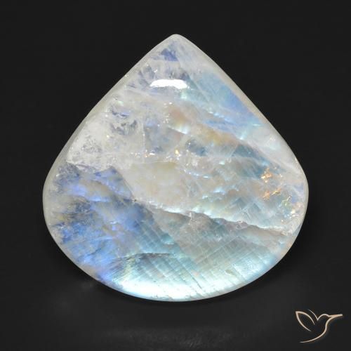 16.66ct Natürlicher Bläulich-weiß Regenbogenmondstein, Birnenform, Transparent