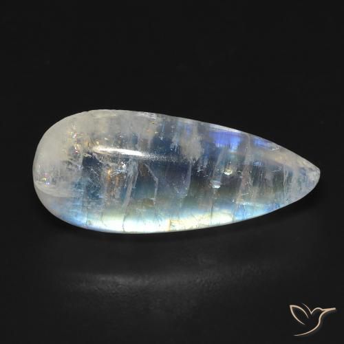 7.01ct Natürlicher Bläulich-weiß Regenbogenmondstein, Birnenform, Transparent