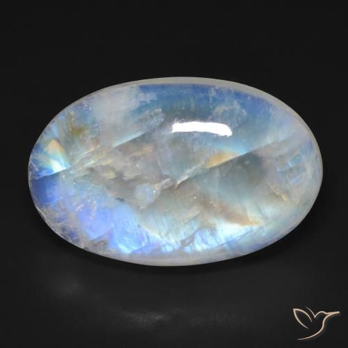 23.30ct Natürlicher Bläulich-weiß Regenbogenmondstein, Oval, Lichtundurchlässig