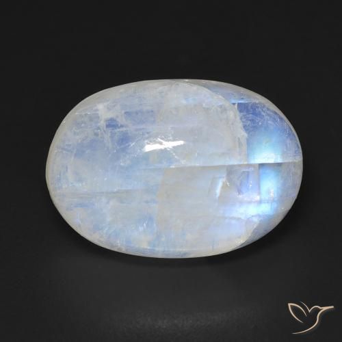 10.75ct Natürlicher Bläulich-weiß Regenbogenmondstein, Oval, Transparent