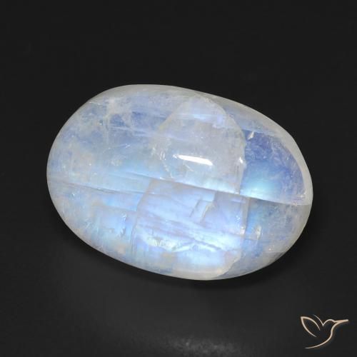 9,17 ctw natürlicher Bläulich-weiß Regenbogenmondstein, Oval, Transparent