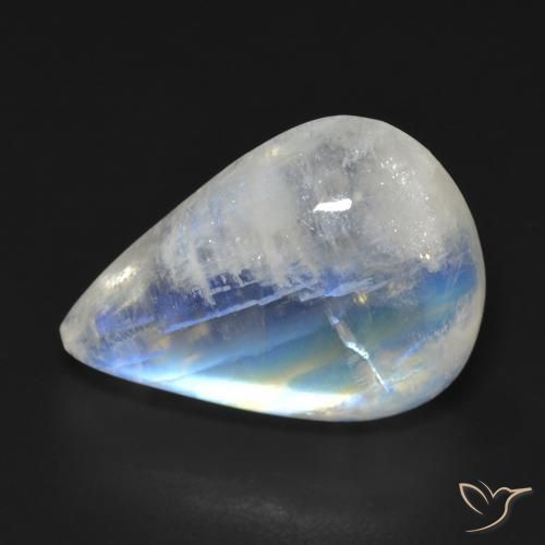 14.55ct Natürlicher Bläulich-weiß Regenbogenmondstein, Birnenform, Transparent