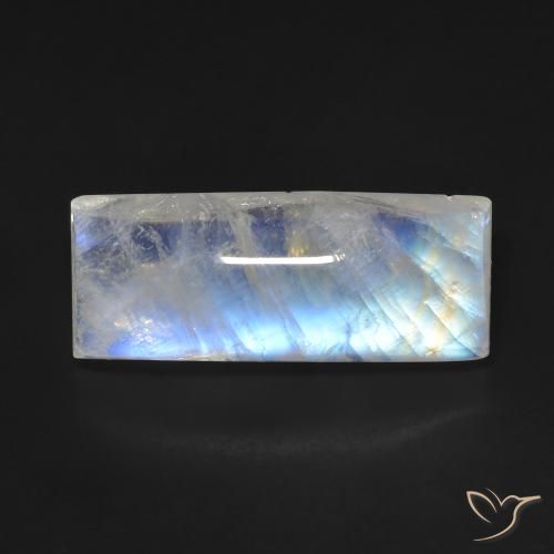 11.09ct Natürlicher Bläulich-weiß Regenbogenmondstein, Baguette, Transparent
