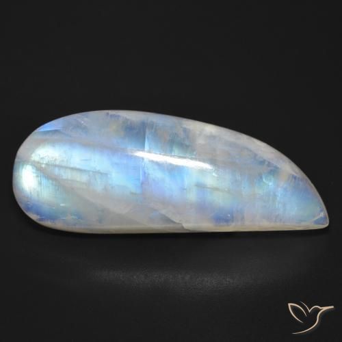 25.87ct Natürlicher Bläulich-weiß Regenbogenmondstein, Fantasie, Transparent