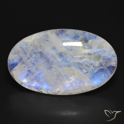 46.21ct Natürlicher Bläulich-weiß Regenbogenmondstein, Oval, Lichtdurchlässig