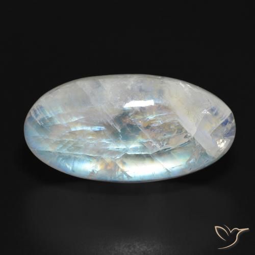 26.98ct Natürlicher Bläulich-weiß Regenbogenmondstein, Oval, Lichtdurchlässig