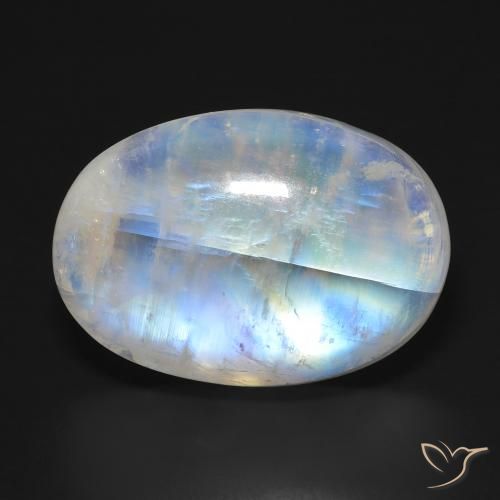 33.97ct Natürlicher Bläulich-weiß Regenbogenmondstein, Oval, Lichtdurchlässig