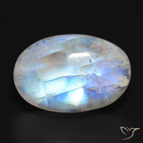 19.90ct Natürlicher Bläulich-weiß Regenbogenmondstein, Oval, Lichtdurchlässig