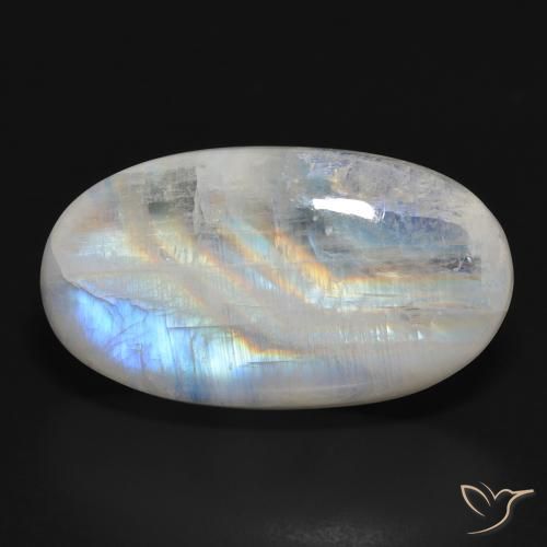 32.92ct Natürlicher Bläulich-weiß Regenbogenmondstein, Oval, Lichtdurchlässig