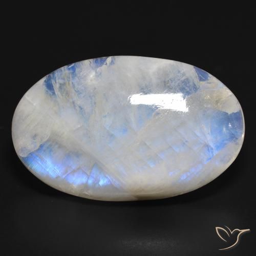 46.73ct Natürlicher Bläulich-weiß Regenbogenmondstein, Oval, Lichtdurchlässig