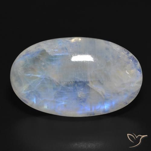 33.87ct Natürlicher Bläulich-weiß Regenbogenmondstein, Oval, Lichtdurchlässig