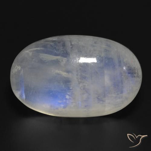 32.27ct Natürlicher Bläulich-weiß Regenbogenmondstein, Oval, Lichtdurchlässig
