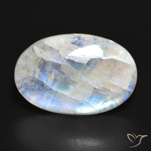 19.59ct Natürlicher Bläulich-weiß Regenbogenmondstein, Oval, Lichtdurchlässig