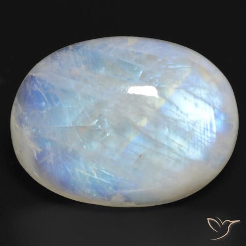 30.84ct Natürlicher Bläulich-weiß Regenbogenmondstein, Oval, Lichtdurchlässig