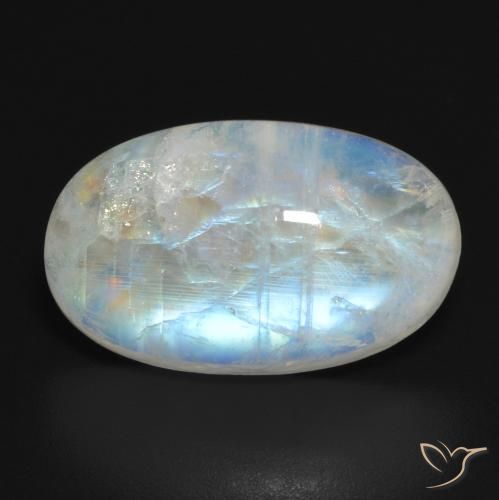11.54ct Natürlicher Bläulich-weiß Regenbogenmondstein, Oval, Lichtdurchlässig