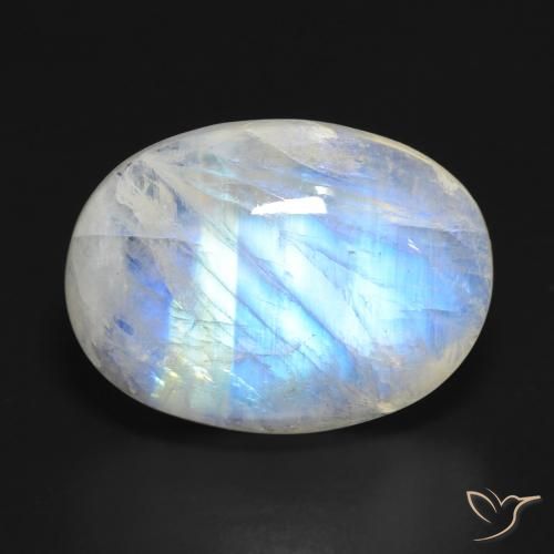 15.90ct Natürlicher Bläulich-weiß Regenbogenmondstein, Oval, Lichtdurchlässig