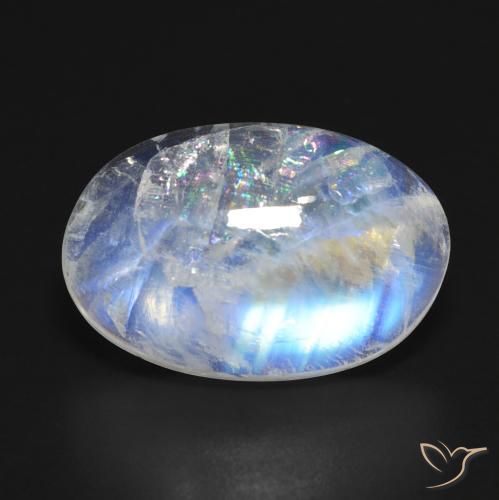 9,48 ctw natürlicher weißer Regenbogen-Mondstein, Oval Schliff, Transparent
