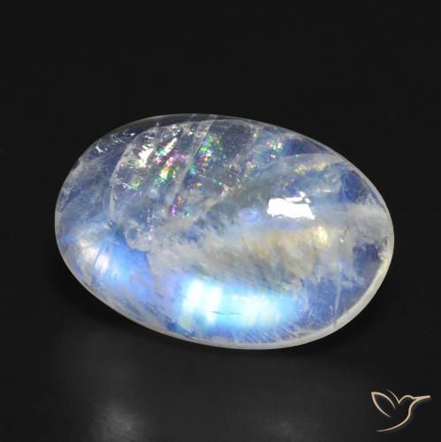 9,48 ctw natürlicher weißer Regenbogen-Mondstein, Oval Schliff, Transparent