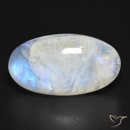 39.99ct Natürlicher Bläulich-weiß Regenbogenmondstein, Oval, Lichtdurchlässig