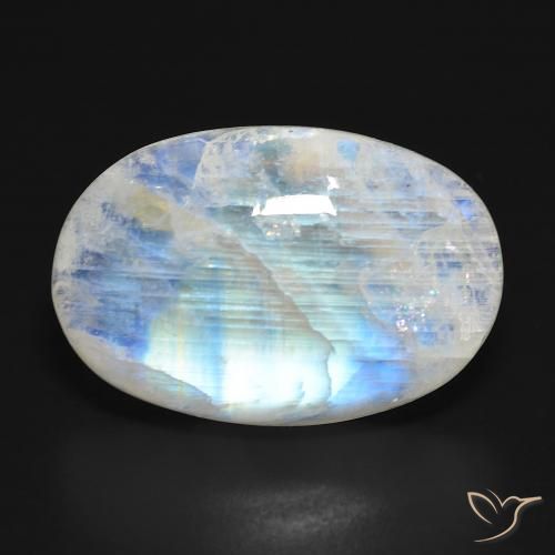 21.64ct Natürlicher Bläulich-weiß Regenbogenmondstein, Oval, Lichtdurchlässig