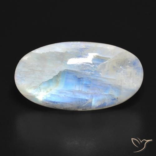 25.60ct Natürlicher Bläulich-weiß Regenbogenmondstein, Oval, Lichtdurchlässig