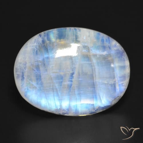 27.61ct Natürlicher Bläulich-weiß Regenbogenmondstein, Oval, Lichtdurchlässig