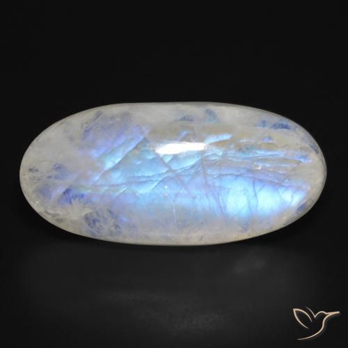 28.30ct Natürlicher Bläulich-weiß Regenbogenmondstein, Oval, Lichtdurchlässig