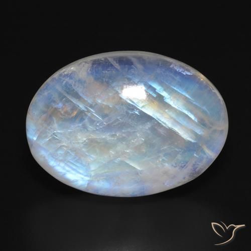 31.82ct Natürlicher Bläulich-weiß Regenbogenmondstein, Oval, Lichtdurchlässig