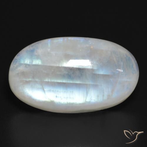 21.15ct Natürlicher Bläulich-weiß Regenbogenmondstein, Oval, Lichtdurchlässig