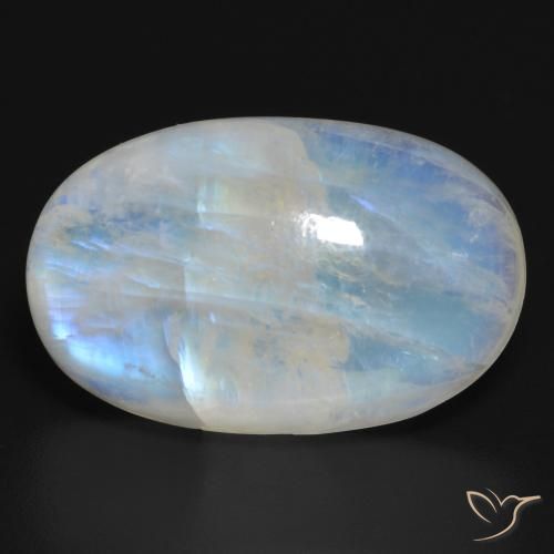 20.64ct Natürlicher Bläulich-weiß Regenbogenmondstein, Oval, Lichtdurchlässig