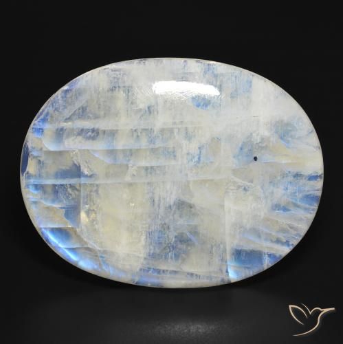 112.39ct Natürlicher Bläulich-weiß Regenbogenmondstein, Oval, Lichtdurchlässig