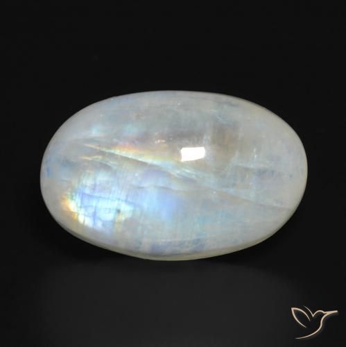 14.10ct Natürlicher Bläulich-weiß Regenbogenmondstein, Oval, Lichtdurchlässig