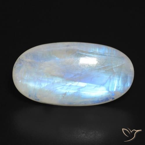 22.34ct Natürlicher Bläulich-weiß Regenbogenmondstein, Oval, Lichtdurchlässig