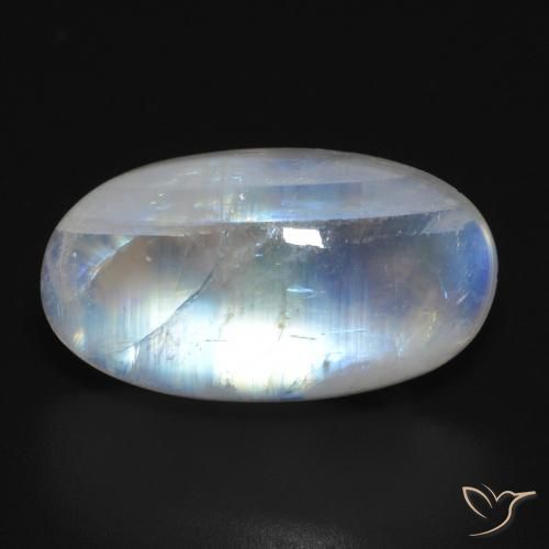 12.55ct Natürlicher Bläulich-weiß Regenbogenmondstein, Oval, Lichtdurchlässig