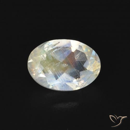 0.76ct Natürlicher Bläulich-weiß Regenbogenmondstein, Oval, Transparent