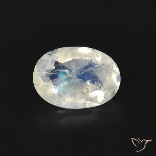 0.69ct Natürlicher Bläulich-weiß Regenbogenmondstein, Oval, Transparent