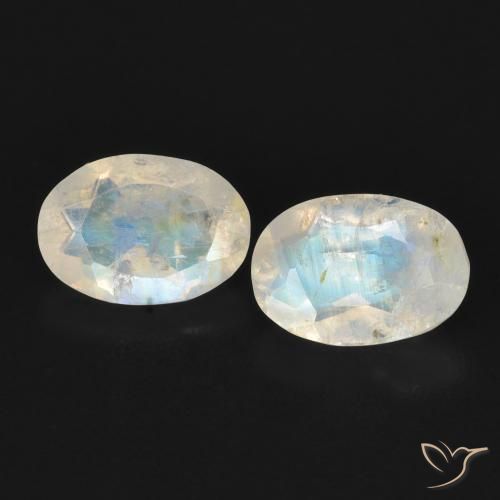 1.51ctw Natürlicher Bläulich-weiß Regenbogenmondstein, Oval, Transparent