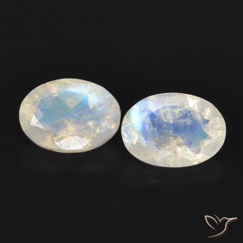 1.53ctw Natürlicher Bläulich-weiß Regenbogenmondstein, Oval, Transparent