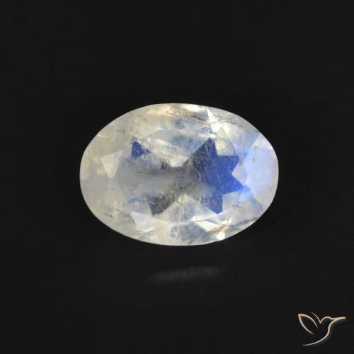 0.77ct Natürlicher Bläulich-weiß Regenbogenmondstein, Oval, Transparent