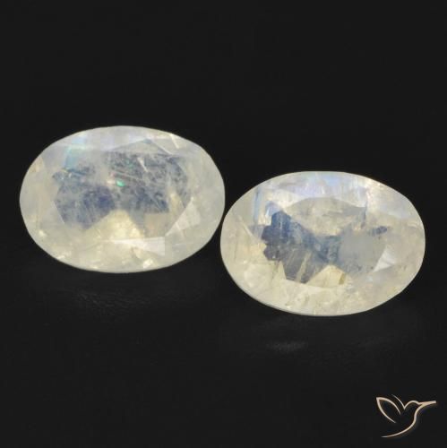 1.29ctw Natürlicher Bläulich-weiß Regenbogenmondstein, Oval, Transparent