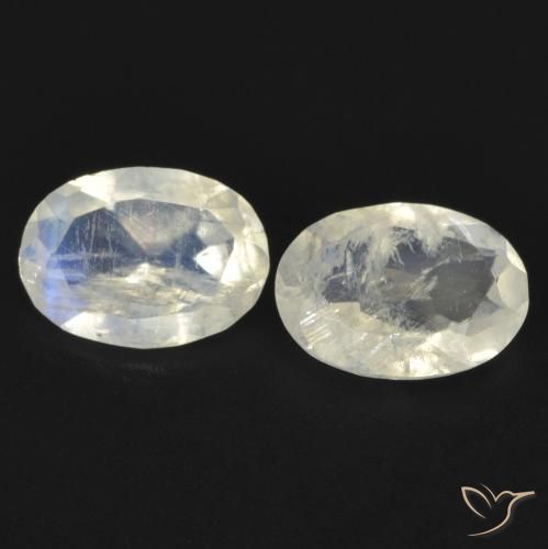 1.24ctw Natürlicher Bläulich-weiß Regenbogenmondstein, Oval, Transparent